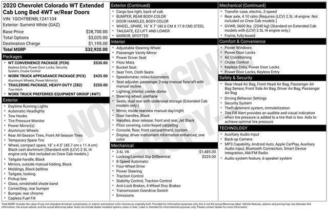 2020 Chevrolet Colorado Work Truck