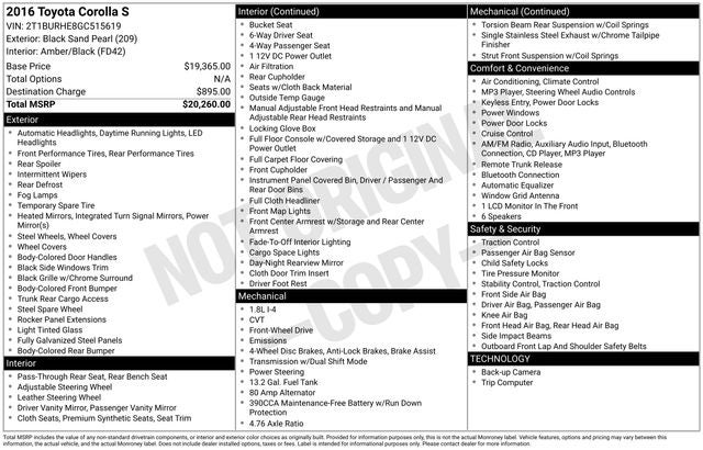 2016 Toyota Corolla S