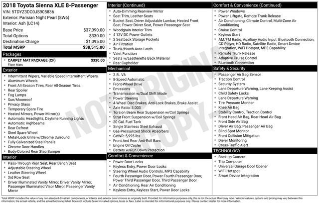 2018 Toyota Sienna XLE 8 Passenger