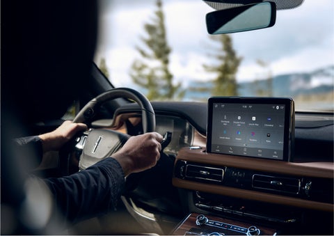 The center touch screen in a 2023 Lincoln Aviator® SUV is shown | Spitzer Lincoln DuBois in Du Bois PA