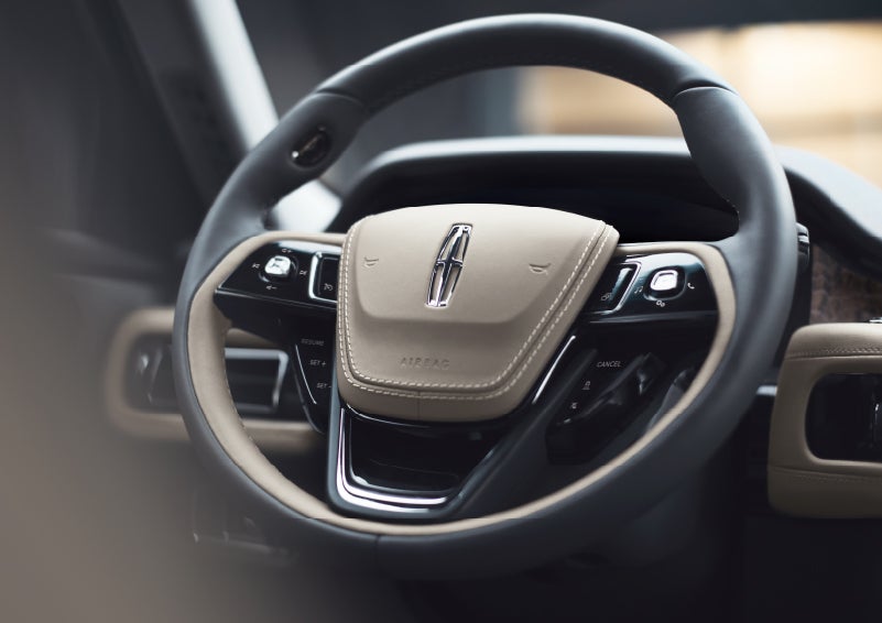 The intuitively placed controls of the steering wheel on a 2024 Lincoln Aviator® SUV | Spitzer Lincoln DuBois in Du Bois PA