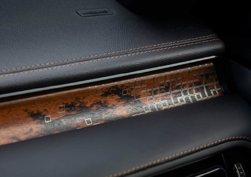 A close-up shot of the 2026 Lincoln Aviator® dashboard with unique black and brown accents and brown stitching. | Spitzer Lincoln DuBois in Du Bois PA